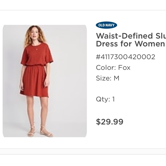 NWT Old Navy Slub Knit Mini Dress Elastic Waist Crew Neck Burnt Orange Rust - Picture 11 of 11